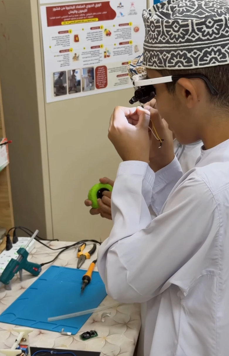 Mr. Ahmed Al-Maadi, supervisor of Al-Harith Bin Malik School, leading student innovation and sustainability projects in Muscat